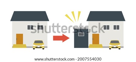 Vector illustration of house extension before and after.
