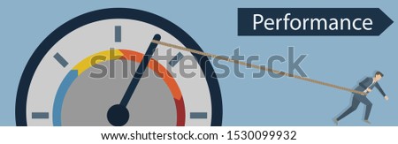 Business man try to Increase efficiency performance own,Drag the arrow indicator,Vector illustration.