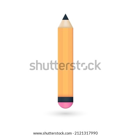 Small sharp pencil. Template for text. 3D illustration. Background for design. School supplies. Little crayon. Office tools. Art. Stationery. 3D illustration for design. Yellow pencil with eraser.