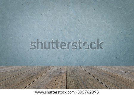 Wood terrace and Polished bare concrete wall interior texture background