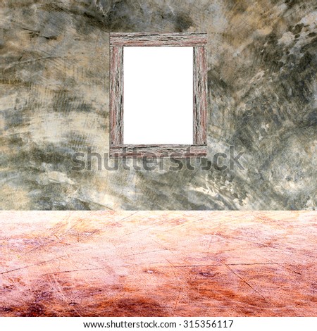Wood floor and Polished bare concrete wall with wood photo picture frame texture background