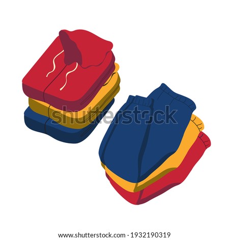 Minimalistic illustration of jogger pants and hoody. Sports suit  stacked in a pile. Icon isolated on white background in flat style.