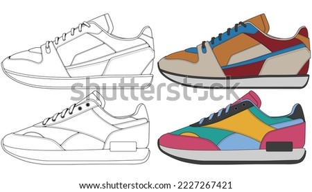 Set off Sneaker shoe . Concept. Flat design. Vector illustration. Sneakers in flat style.
