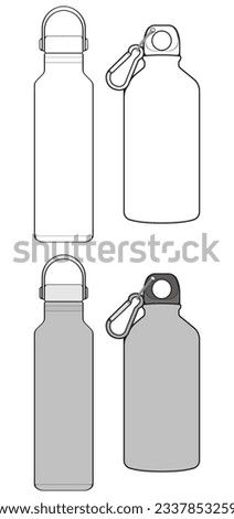 Set off Coloring of tumbler bottle outline drawing vector, tumbler bottle in a sketch style, tumbler bottle training template outline, vector Illustration.
