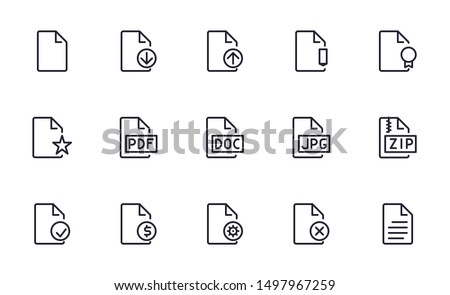 Document icons set outline style