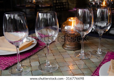 An elegant table with wine glasses and candle