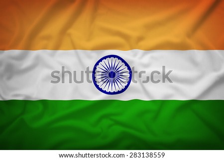 India flag on the fabric texture background,Vintage style