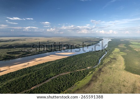 Aerial view of rainforest at the Rio Branco River on the state of Roraima