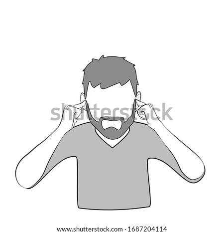 man covers his ears. unwillingness to hear. vector illustration.