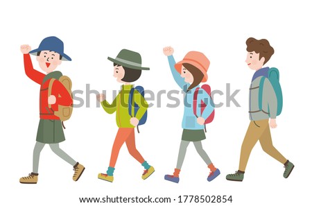 Similar – Image, Stock Photo Four people hiking with fog