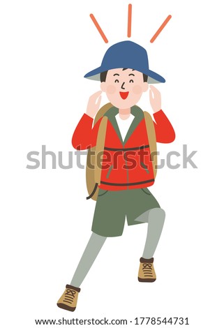Outdoor style young man calling with both hands over his mouth.Vector illustration.
