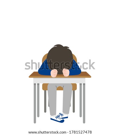 A discouraged male student lying face down on a desk. Vector illustration