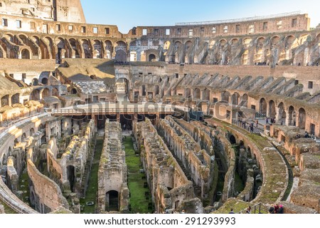 Rome, Italy - January 05, 2015: tourist visiting ruins in arena Coliseum in Rome italy