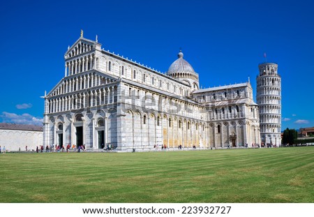 The Duomo and the Leaning Tower of Pisa, Cathedral Square in Pisa, Italy.