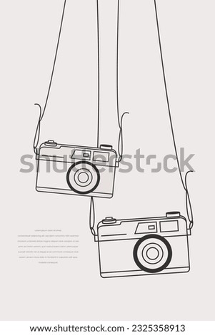 Aesthetic line art illustration, two camera pairs with hanging ropes on white background.