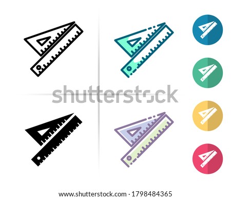 Logo or symbol of rulers icon with outline, black fill, two tone and  color flat style, editable vector with any color or size what you like
