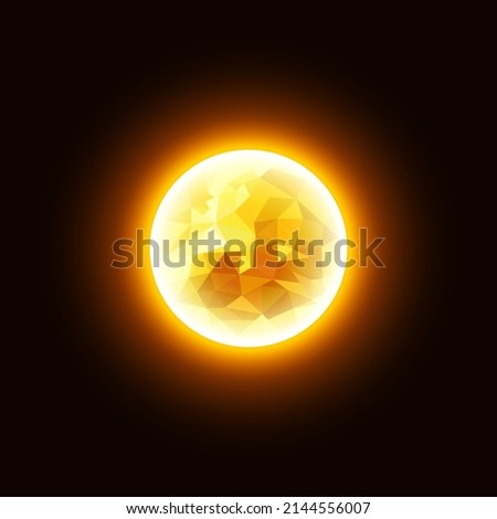 Glowing Low Poly sun on a dark background. Vector Illustration
