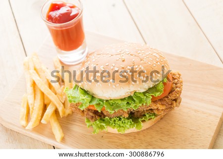 crispy chicken burger on wood