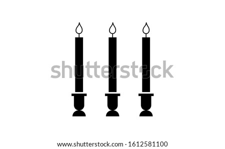 Candle vector in white background. This candle vector has three candles. This candle consists of a candle stick, candles flame and candles holder.