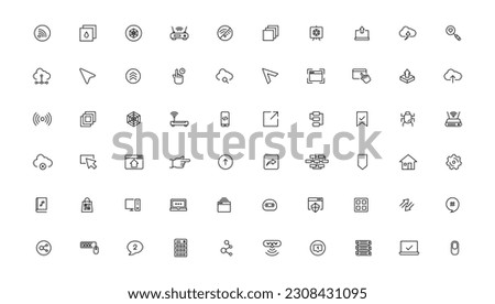 Set of line icons related to data exchange, traffic, files, cloud, server. Outline icon collection. Editable stroke. Vector illustration