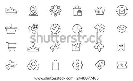 E-commerce, shopping retail web icon set. UI line icons collection vector. Thin outline icons pack 