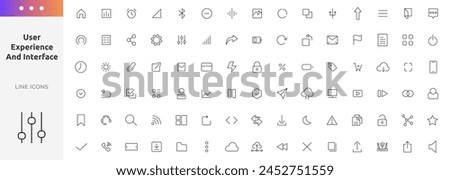 User experience and interface icon set. UI flat icons collection.Basic User Interface Essential Set. Outline icon pack for App, Web, Print. Pixel perfect 64 x 64