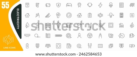 Electricity, electrical energy line icons set. Electricity, electric power line, light, light bulb and electrical equipment outline icon collection. Thin outline icons pack