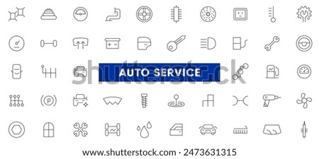 Auto service, car repair icon set. Car servicing and garage. repair, maintenance, inspection, parts, units, elements line icon pack. Thin outline icons vector