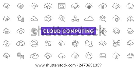 Cloud Computing line icons set. Cloud, cloud services, server, cyber security, digital transformation, computing, server, database, technology, networking, data and internet outline icons collection.