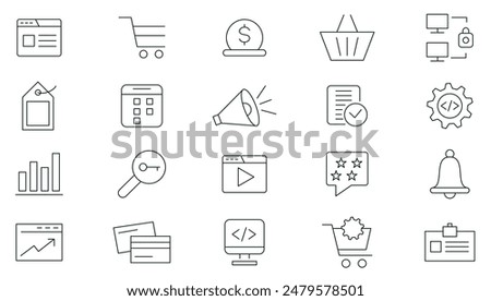 Seo line icon set. Search Engine Optimization. Business and marketing, traffic, ranking icon pack. Marketing and Search Engine Optimization outline icons collection. UI thin outline icons pack.