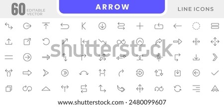 Arrow line icon set. Black arrow outline icon collection. UI thin outline icons pack.