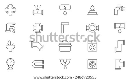 Plumbing and heating line icon set. public utilities, gas, electricity, water, heating, plumbing, ventilation, conditioning and maintainence outline icon collection. UI thin outline icons 