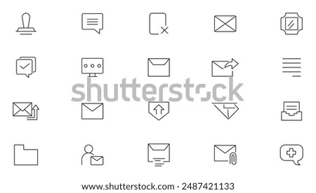 Mail and email line icon set. Message, envelope, mailing, postal letter, post office and mailbox outline icon collection. UI thin outline icons 