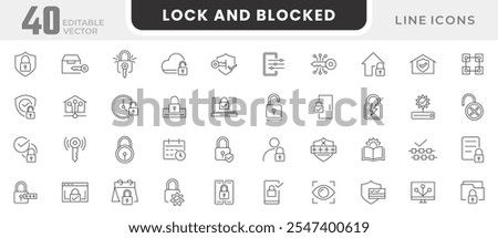 Lock and block line icon set. Locked, padlock, lock open, investment, fintech, change, Startup, access, Password, key, closed line icon set. Ui thin line icon pack.