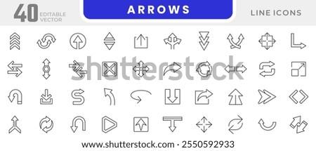 Arrows line icon set. Arrows sign, increase, reduce,  resize, increase, decrease, scalability, rotate, cursor, connection, Clicking, selecting, dragging line icon set. UI thin line icon pack.