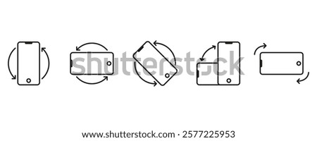 Mobile rotate line icon set. Rotation, left side, right side rotation, flip, rotate smartphone outline icon set. Turn your device, and rotate your smartphone vector and transparent background