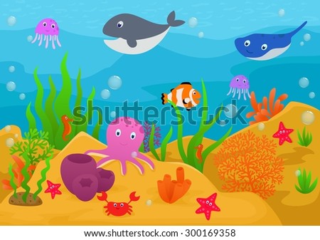 Sea Life Animal Cartoon Stock Vector Illustration 300169358 : Shutterstock