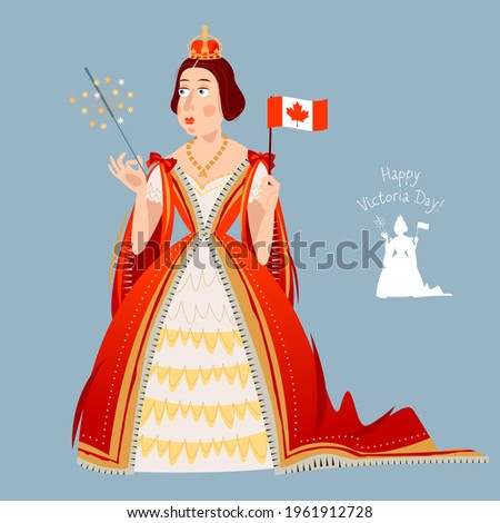 Happy Victoria Day! Canadian public holiday. Queen Victoria holds the Canadian flag in her hand. Vector illustration.  ストックフォト © 
