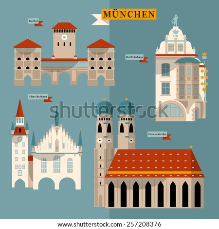 Sights of Munich. Bavaria, Germany, Europe. Vector illustration