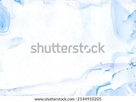 Blue Abstract Oriental Paintbrush, Watercolor Painting  . Border Grunge Mixed Backdrop, Fluid Paint, Cobalt Blue Watercolor . Clear Colored Trendy Banner 商業照片 © 