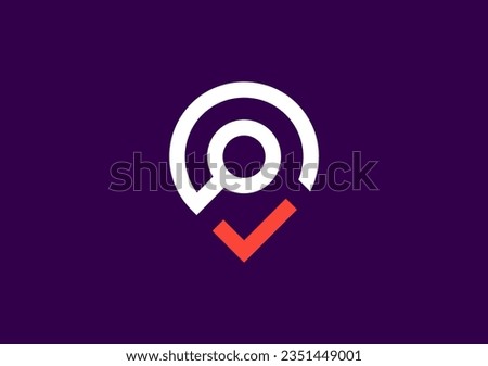 Iconic Pin location logo with magnifying glass and check mark symbol
