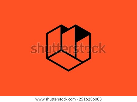 monogram logo letter M for realestate, featuring a graph bar inside neatly packed in negative space area