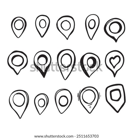 Hand drawn Maps pins sign doodle illustration