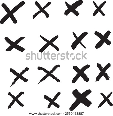 Set of x symbol hand drawn style vector