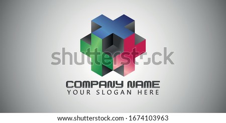 Plus sign 3 in one 3D logo design optical vector