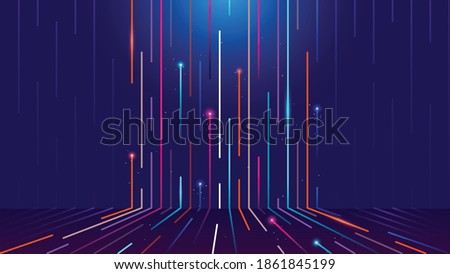 Vibrant moving line in 3rd dimension musical journey to the core colorful lines traveling in space orbit teleport design