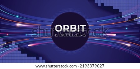 Orbit Science Fiction Space Travel, Hyper Warp, Teleport, Hyper Speed of Light Jump Effect Concept. Technology waves Abstract Circular Geometric Background. Vector Speed Lines Stars Illustration.