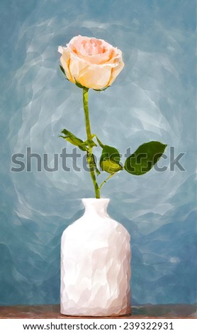 Rose in the white vase on the table,water color design
