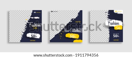 Set of Editable minimal square banner template. Black yellow white background color with geometric shapes for social media post and web internet ads. Vector illustration