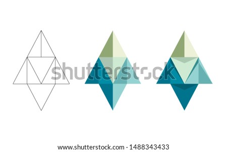 Yellow and blue polygonal, flat and contour arrows set isolated on a white background